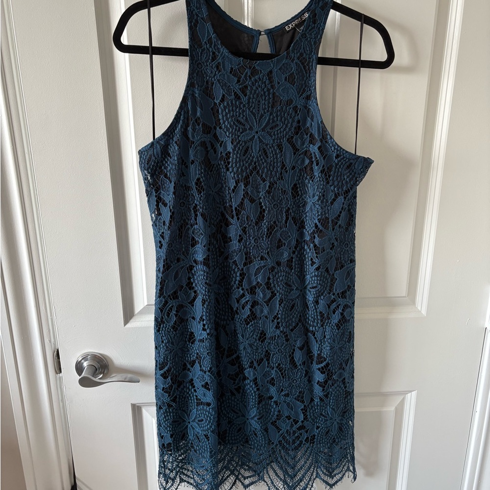 Express Blue Lace Midi Dress